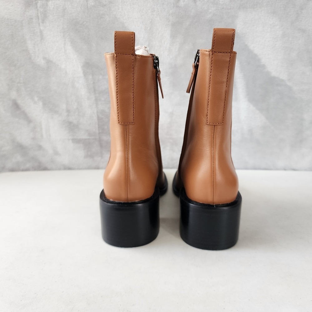 Everlane The City Boots Womens Size 9.5 Saddle Brown Leather Ankle Heel Zip NIB - Picture 13 of 13